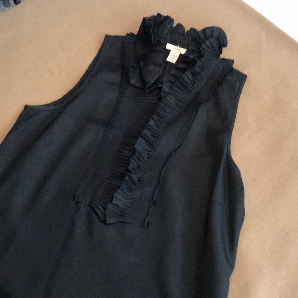 J Crew Black Sleeveless Blouse with ruffle
